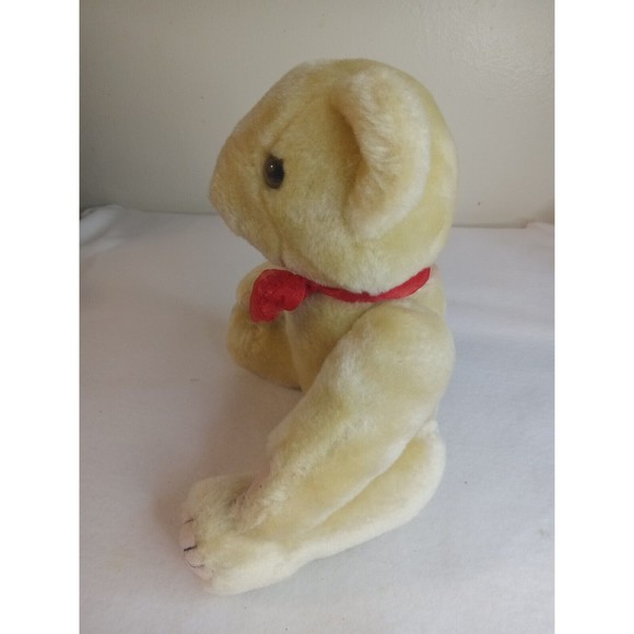 Vintage Jointed Terry Bear Plush Red Ribbon 12" Stuff Animal.       Q - Picture 2 of 4